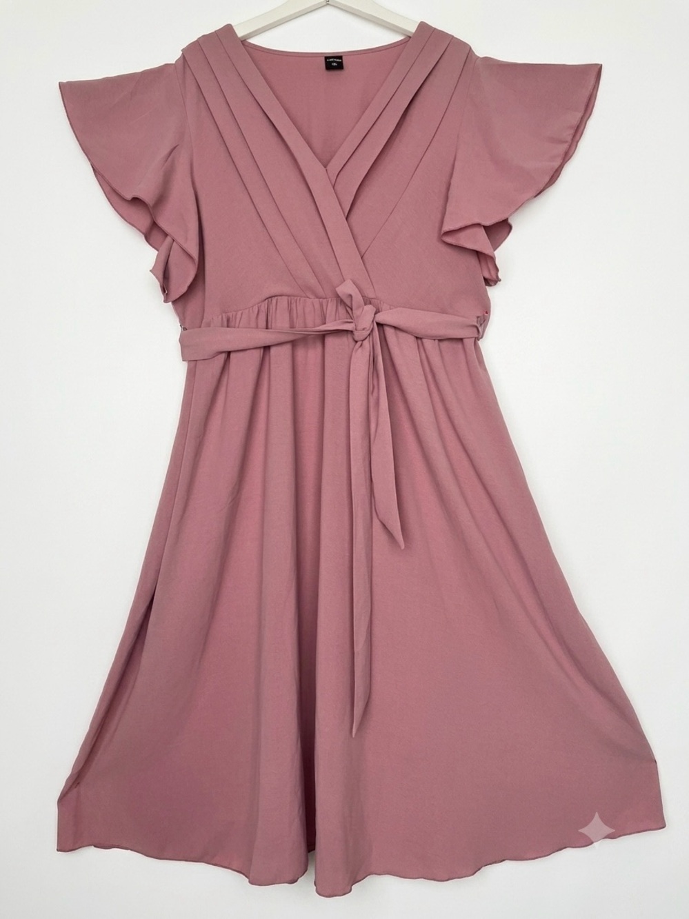 NWT SHESTARR Dusty Rose V-Neck Flutter Sleeve Midi Dress Flare Romantic Boho 3XL